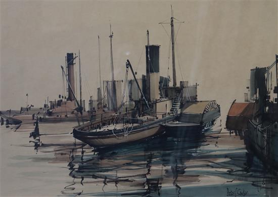 Peter J. Carter (1876-1967) Paddlesteamer in harbour 39 x 54cm.